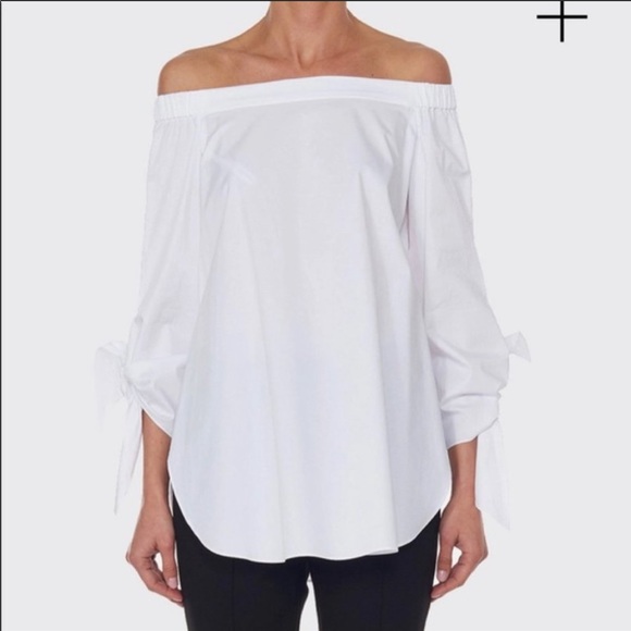 Tibi Tops - Tibi white cotton off shoulder tie sleeve blouse
